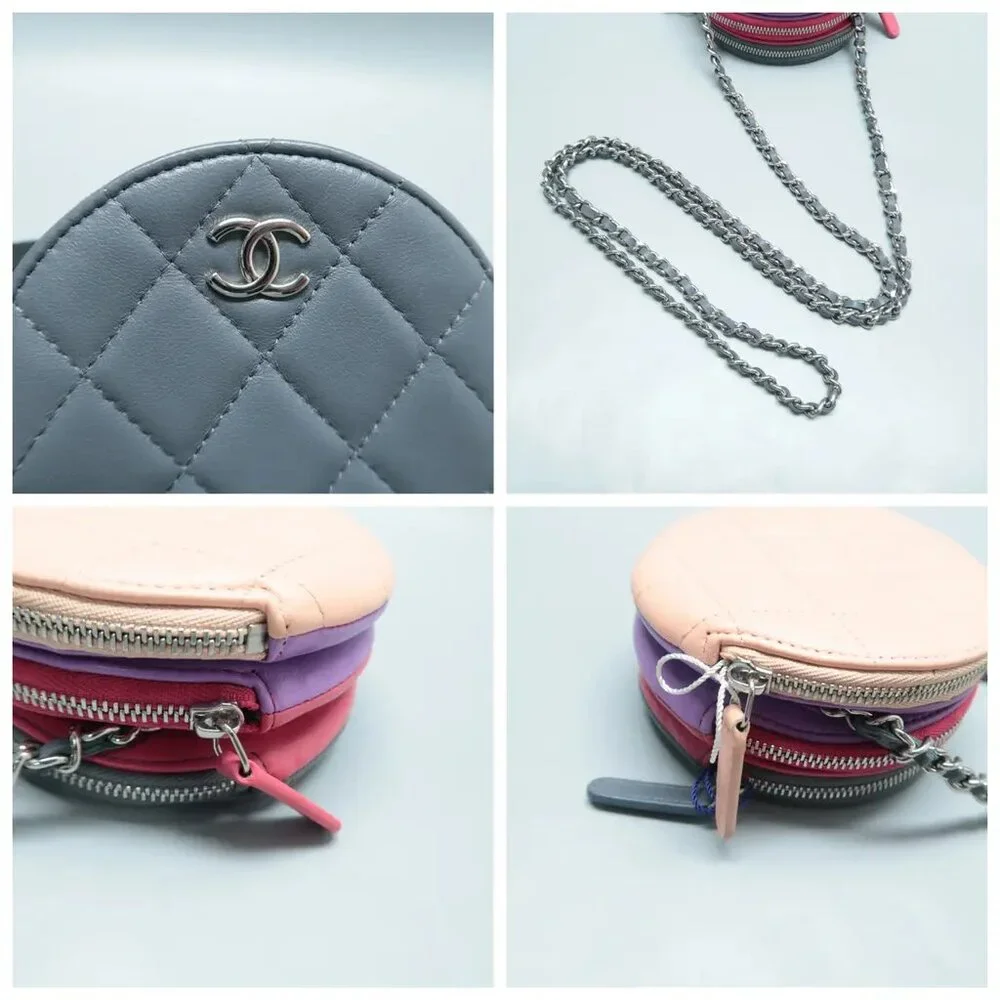 100% Authentic CHANEL Gray&Pink Leather Shoulder Bag 1596-101424 - Picture 7 of 12